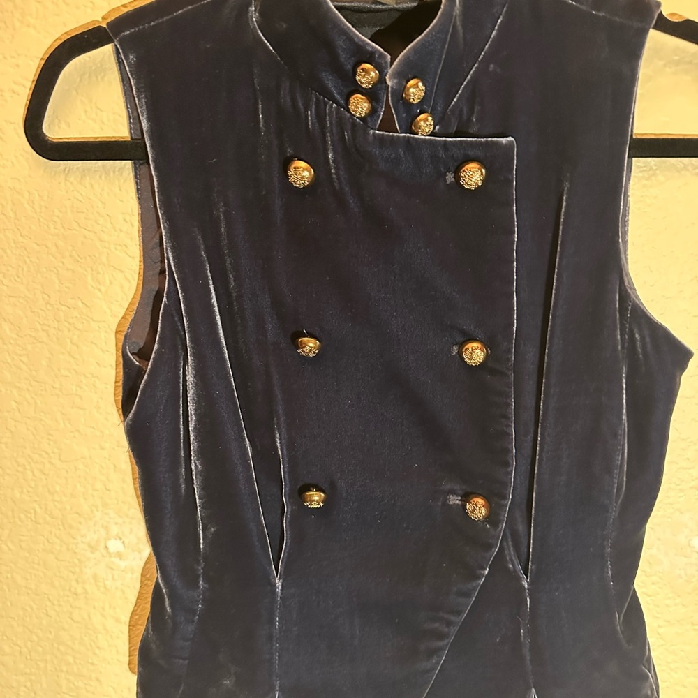 Intermix Navy Velvet Sleeveless Vest with Gold Buttons. Size P